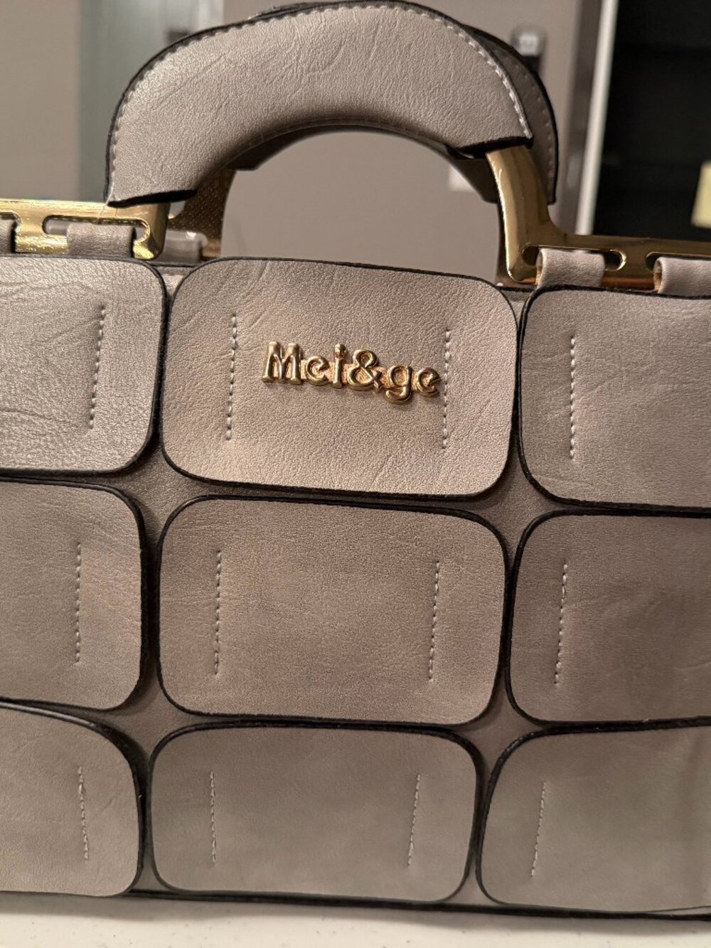 Mei&ge Grey Faux Leather Satchel Handbag